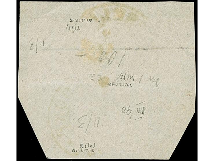 “DÜSSELDORF** 29.JULI.73” (Spalink 11-3) zweimal klar auf großer Schild ¼ Gr. violettpurpur, ½ Gr. orange und 5 Gr. ockerbrau