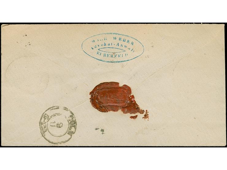 “ELBERFELD 9.NOVBR.72” (Spalink 12-5) sehr klar auf großer Schild 2½ Gr. lilabraun als tarifgerechte Einzelfrankatur auf Wert