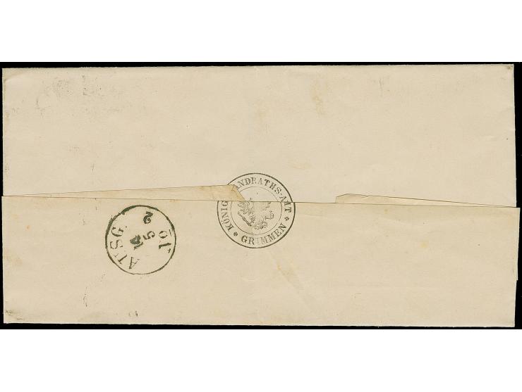 “GRIMMEN 12.MAI.77” (Spalink 15) sehr klar auf 5 Pfge bräulichviolett auf Faltbriefhülle “Portopflichtige Dienstsache” nach K