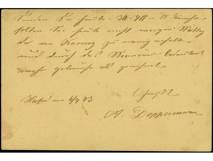 “HERFORD 6.SEPTBR.73” (Spalink 18) mehrfach klar auf senkrechtem Dreierstreifen großer Schild 1 Gr. karmin als tarifgerechte 