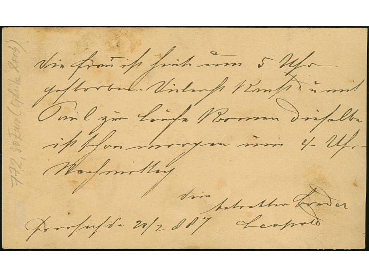 1883, Doppeladler 5 Kr. lebhaftlilarot/schwarz und 10 Kr. mittelviolettultramarin/schwarz als Zufrankatur auf Ganzsachenkarte