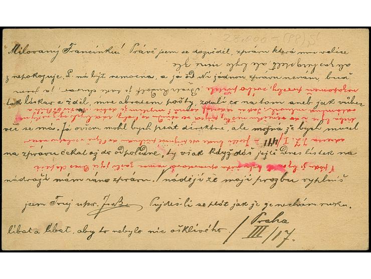 2 Kr. hellockerbraun/schwarz, 3 Kr. mattgrün/schwarz und 10 Kr. mittelviolettultramarin/schwarz (zwei Einzelwerte) als Zufran