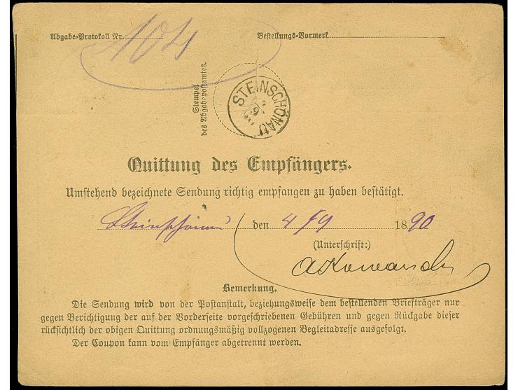 1890, Kaiser Franz Josef 30 Kr. dunkelorangebraun/schwarz auf Post-Begleitadresse-Karte 5 Kr. braun von “MINORITENPLATZ WIEN 