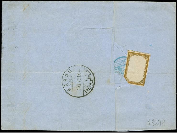 “MARKIRCH 31.OCTBR.73” (Spalink 24) etwas undeutlich auf großer Schild 2 Gr. grauultramarin mit Plattenfehler “heller Fleck i