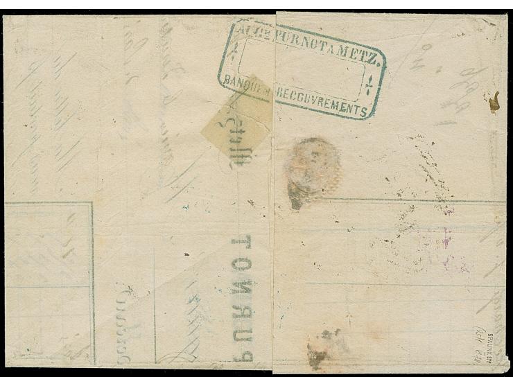 “METZ 10.AUG.72” (Spalink 25-1) mehrfach klar auf drei Einzelmarken kleiner Schild 2 Gr. grauultramarin als tarifgerechte Meh