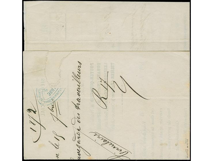 “MÜHLHAUSEN i. ELS. BHF. 11.OCTBR.72” (Spalink 26-5) zweimal klar auf waagerechtem Paar kleiner Schild ¼ Gr. grauviolett als 