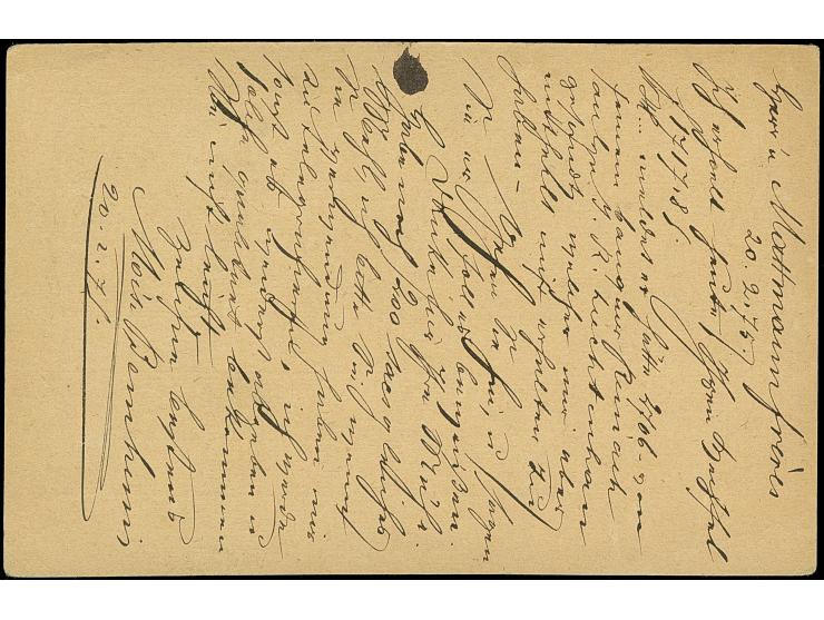 “MÜLHAUSEN i. ELS. BHF. 20.FEBR.75” (Spalink 26-6) zweimal recht klar auf Ganzsachenkarte 5 Pfge mit tarifgerechter Zufrankat