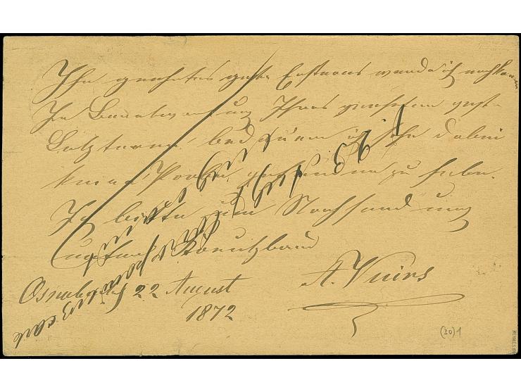 “OSNABRÜCK 22.AUG.72 (Spalink 30-1) klar auf kleiner Schild ½ Gr. rötlichorange mit Plattenfehler ”Kerbe im Innenkreis unter 