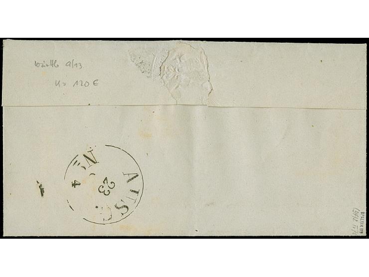 “SOLINGEN 23.JUNI.65” (Spalink 34-2) sehr klar auf bar frankierter Faltbriefhülle mit blauem Tax-Vermerk “1” (Sgr.) nach Wald