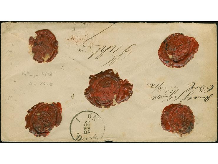 "WESEL** 9.DECBR. (Spalink 40) mehrfach klar auf kleiner Schild 5 Gr. ockerbraun und großer Schild 1 Gr. karmin als tarifgere