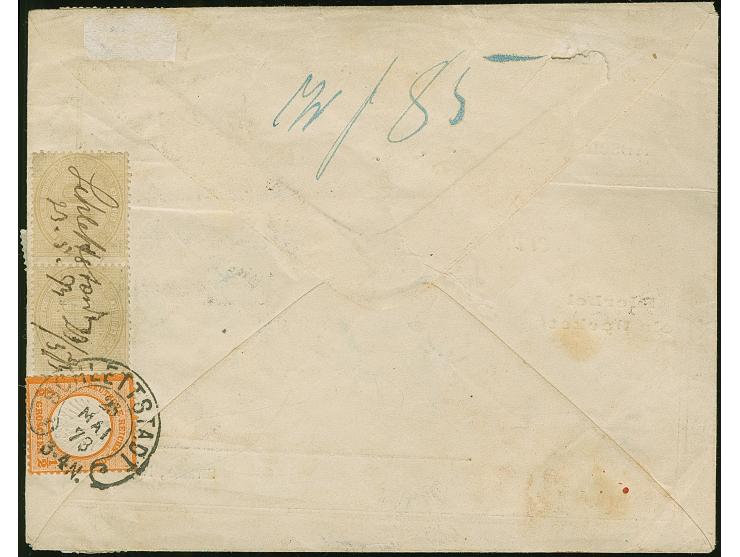 “SCHLETTSTADT 23.MAI.73” (Spalink 33) auf kleiner Schild orange rückseitig auf Wert-Paketbegleit-Vordruck-Briefkuvert für ein