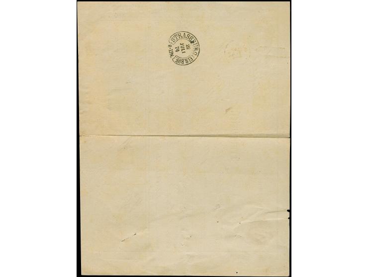 “STRASSBURG i. ELS. BHF. 22.JULI.74” (Spalink 36-2N) sehr klar rückseitig als Transitstempel auf komplettem Frachtbrief aus “