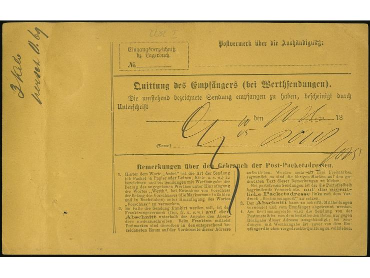 “COELN 1*a 2…76” (Spalink 4-13y2) zweimal etwas undeutlich auf kompletter Paketkarte ohne Taxierung bzw. Frankierung (Porto v