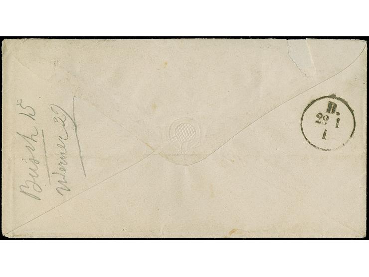 “GRIMMEN 27.JAN.77” (Spalink 15) sehr klar auf 10 Pfge karminrot auf Briefkuvert nach Berlin mit Ankunftsstempel. Die farbfri