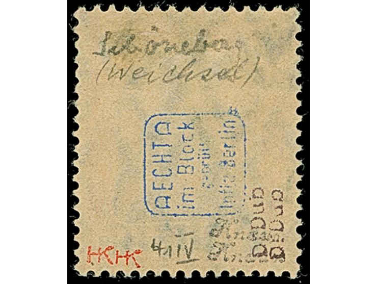 1 M. auf 30 Pfg. mit doppeltem Netzunterdruck, Spitzen nach unten, mit zeitgerechter Entwertung, in einwandfreier Erhaltung, 