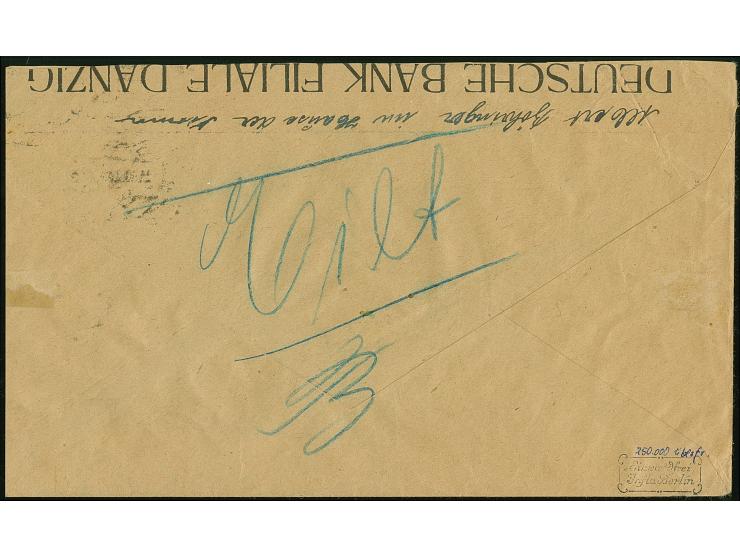 Flugpost 250000 M. - 5 Mio. auf 50.000 M. komplett je mit Stempel “DANZIG *1t 21.10.23” mit Zufrankatur auf überfrankiertem L