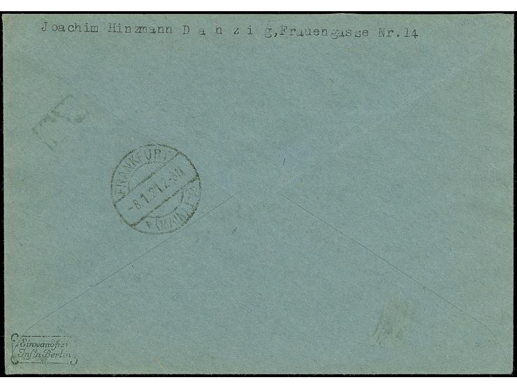 1920 “Kleiner Innendienst 2½ Pfg., zwei Einzelmarken 5 auf 30 Pfg. sowie Germania 30 und 50 Pfg. je mit Stempel ”DANZIG *1u 7