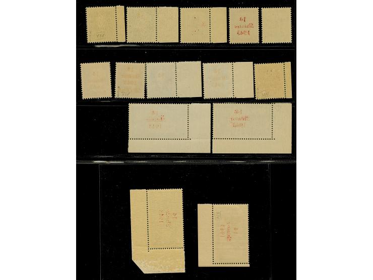 1943, Freimarken 1-25Q. einheitlich mit Aufdruckfehler “lange 1 von 14”, Aufdruckfeld 41 bzw. 46, meist Randstücke, die Höchs