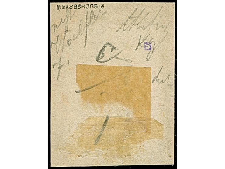 EKATERINOSLAV: 10 kopeck brown &amp; blue, ample to large margins, tied by almost complete strike of boxed pre-philatelic han