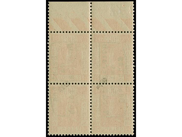 1940, Expo 1937 50C. im senkrechten Unterrandviererblock, dabei der Aufdruck jeweils senkrecht über zwei Marken als Kehrdruck