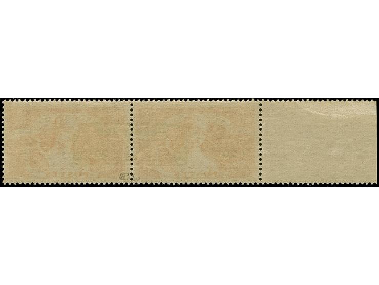 1940, Musica 50+20C. im waagerechten Seitenrandpaar mit gemeinsamem waagerechten Aufdruck, postfrisch, tadellos, sehr selten,