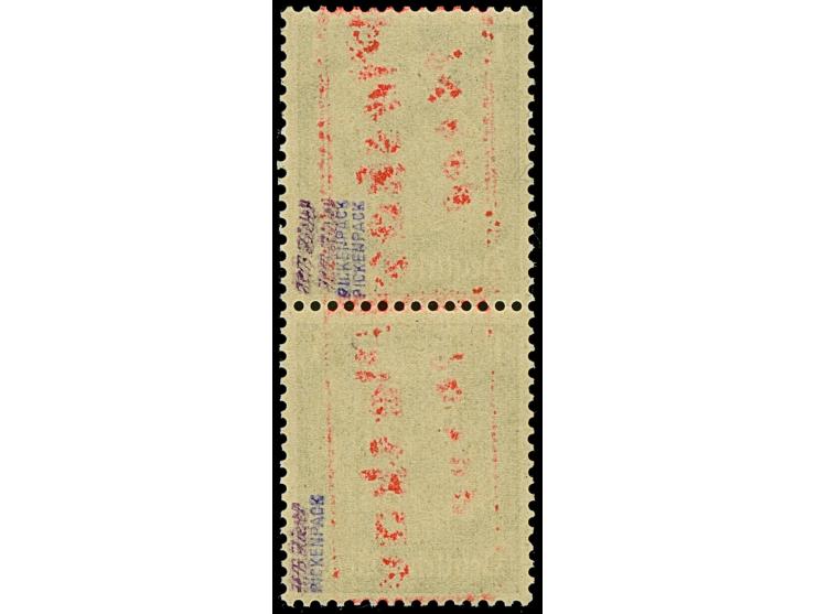 1941, 20 K. auf 1 Pfg., roter Handstempelaufdruck, senkrechtes Paar, dabei die obere Marke mit doppeltem Aufdruck, postfrisch
