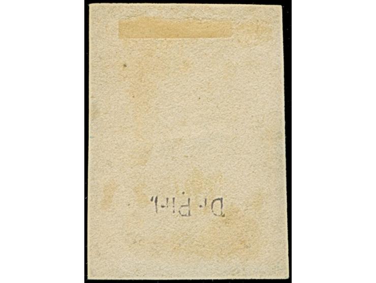 LIBAU (Latvia): 10 kopeck brown &amp; blue, large margins, tied by blue straight line handstamp to piece. Very fine and uniqu