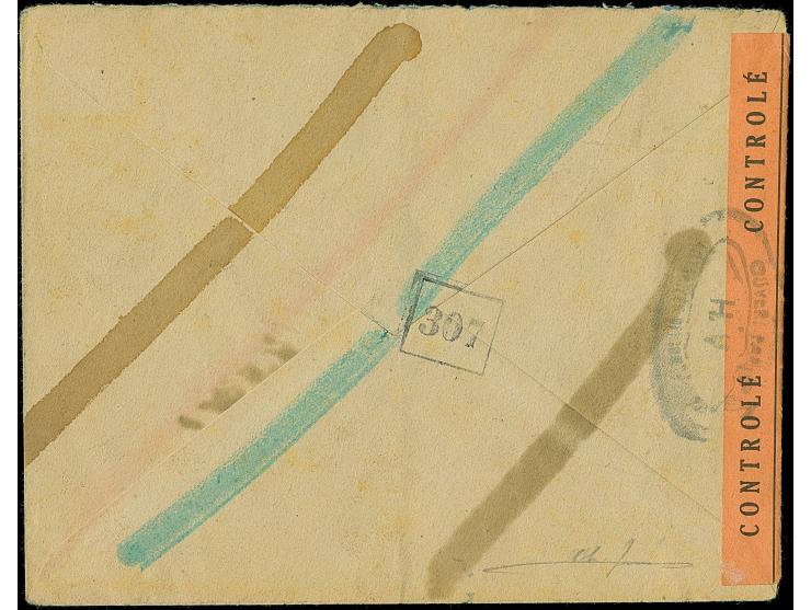 Merkurkopf 40-50C. sowie Pétain 60C., letzter Wert als Unterrandstück, sauber mit Stempel "FESTUNG LORIENT ZENSUR 22. Feb. 19