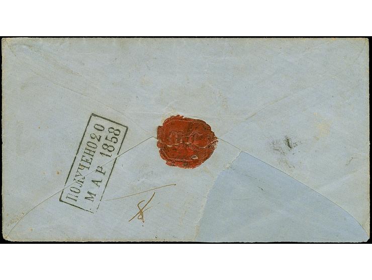 MITAU (Latvia): 10 kopeck brown &amp; blue, large margins, tied by clear pre-philatelic single line "MITAVA" to entire letter