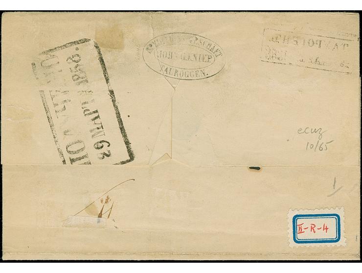 TAUROGGEN (Lithuania): 10 kopeck brown &amp; blue, large margins, tied by boxed &nbsp;"TAUROGEN 28 MAR 1858" to lettersheet w