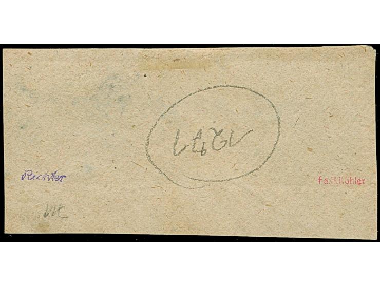 1/30 Th. auf blau im waagerechten Dreierstreifen mit blauem Rahmenstempel “VAREL 24.11” auf Briefstück. Die farbfrische Einhe