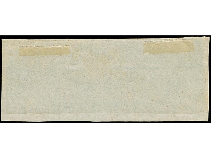 1/30 Th. auf blau, in Type I mit Plattenfehler “Retusche des Plattenschaden” im waagerechten Dreierstreifen mit zwei Marken i