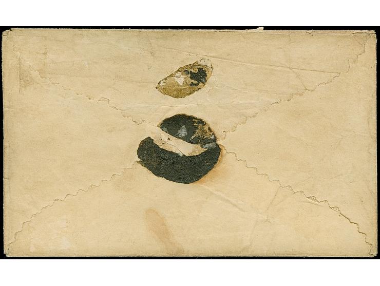 “ECKWARDEN” blauer L1 auf 1/30 Th. auf blau, auf geprägtem Zierbriefumschlag mit zweitem Abschlag rechts oben nach Oldenburg,