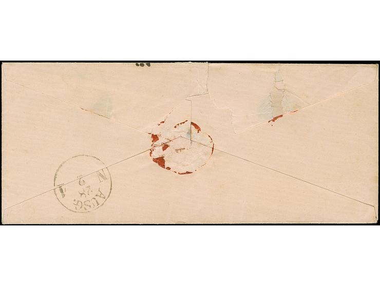 1/30 Th. auf blau, Type I und III (unten) im senkrechten Paar mit blauem L1 “FRANCO” auf Briefkuvert im Damenformat der 2. En