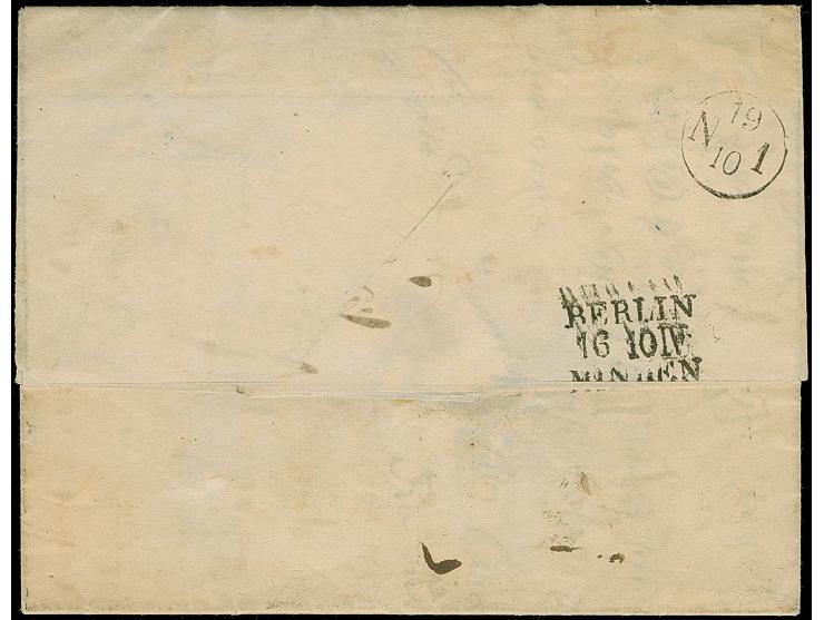 1/30 Th. auf blau in Type III im waagerechten Paar mit 3,5-4,5 mm Bogenrand unten, mit blauem Rahmenstempel “VECHTA 16.10.(57