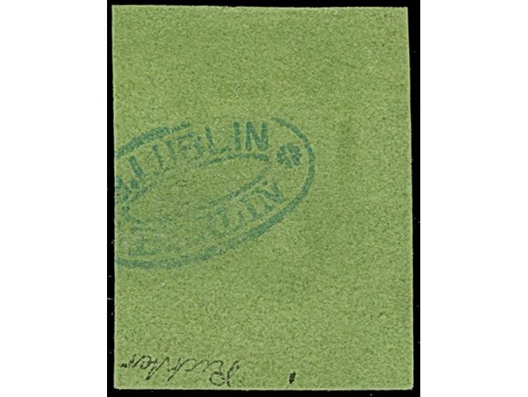 1859, ⅓ Gr. auf grünlicholiv, farbfrisch und allseits breitrandig, ungebraucht ohne Gummi, in einwandfreier Erhaltung. Ein sc