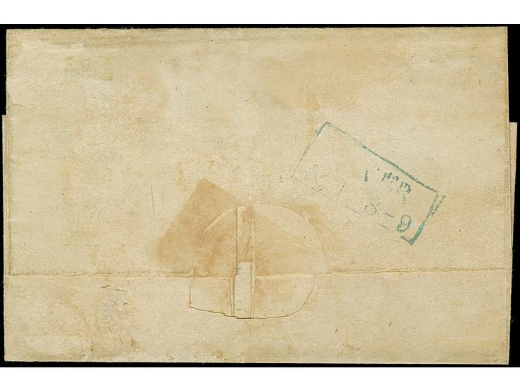 1 Gr. lebhaftgraublau, allseits breitrandig mit 5,5-6 mm Bogenrand unten, sauber mit blauem Ra1 “SANDE 5.1” auf Faltbriefhüll