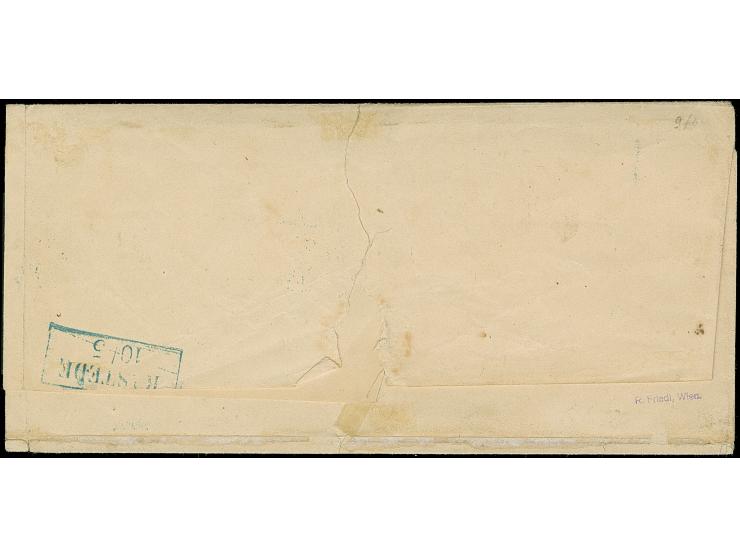 1 Gr. auf lebhaftgraublau, zwei Einzelmarken als Paar geklebt mit blauem Rahmenstempel “VAREL 9.5.” als tarifgerechte Mehrfac