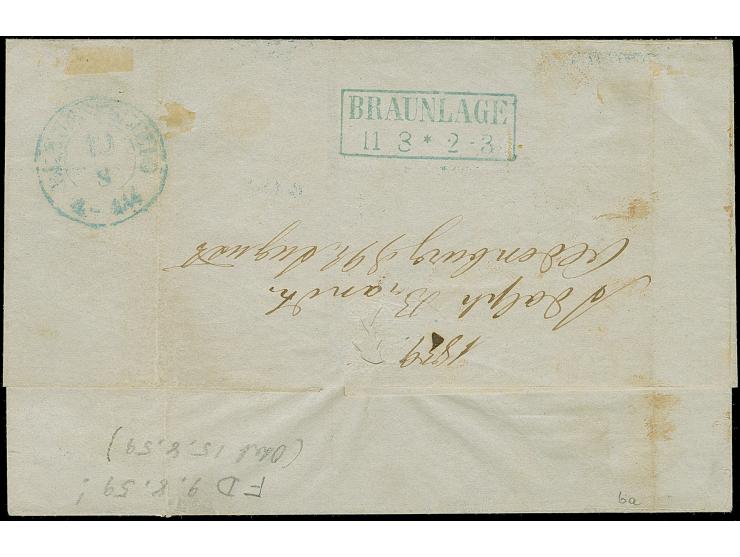 1 Gr. auf lebhaftgraublau im waagerechten Dreierstreifen mit blauem Rahmenstempel “OLDENBURG 9.8.(59)” als tarifgerechte Mehr