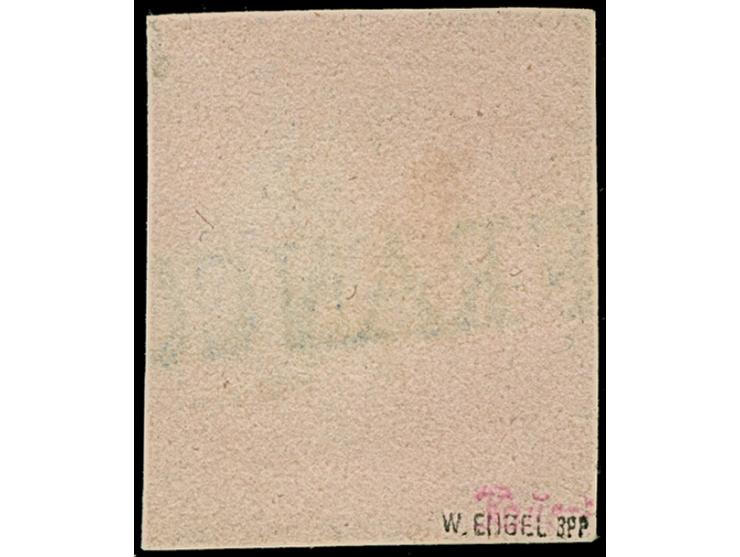 2 Gr. auf rosa, farbfrisch und allseits voll-, meist breitrandig, im Schnitt mit blauem L1 “FRANCO”, in tadelloser Erhaltung,