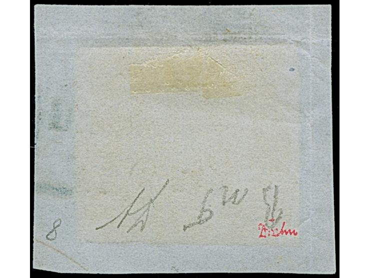 3 Gr. auf gelb, farbfrisch und allseits voll- bis breitrandig mit rechts 8 mm Bogenrand, mit blauem Rahmenstempel “OLDENBURG 