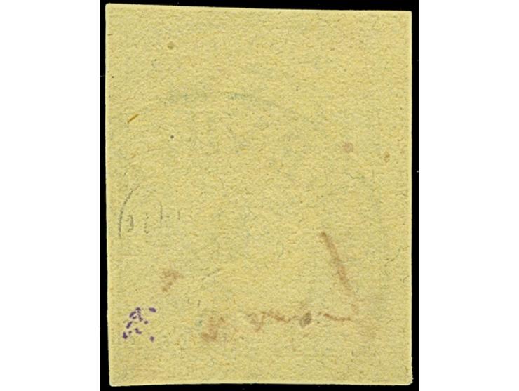 3 Gr. auf gelb, farbfrisch und allseits breitrandig mit blauem DKr. “OLDENBURG 3.5.”, in tadelloser Erhaltung, Fotobefund Ste