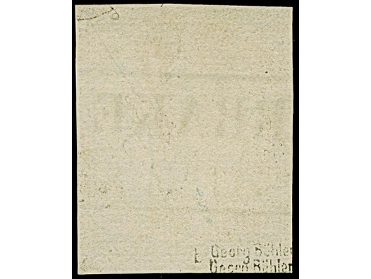 ⅓ Gr. moosgrün, die farbfrische Marke mit blauem Rahmenstempel “BRAKE 3.3” ist meist voll- bis breitrandig geschnitten, nur o