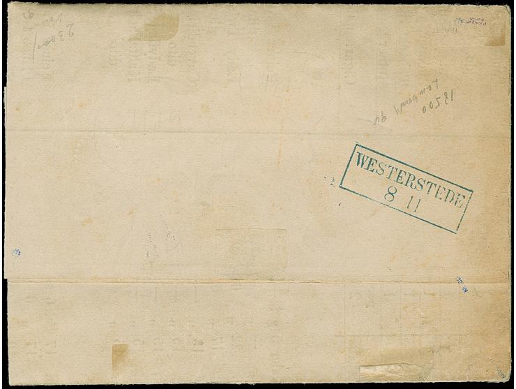 ⅓ Gr. bläulichgrün, farbfrisch und allseits außerordentlich breitrandig mit klarem DKr. “OLDENBURG 7.11” auf Drucksache (voll