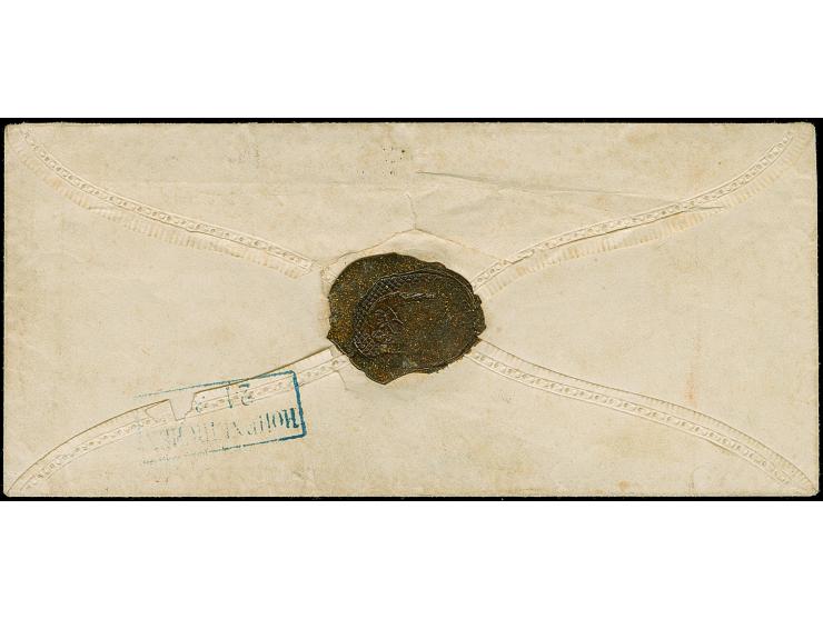 1 Gr. blau mit blauem Rahmenstempel “JEVER 23.3.” als tarifgerechte Einzelfrankatur auf geprägtem Zierbriefumschlag nach Hohe