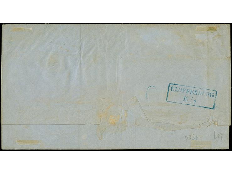 1862, ⅓ Gr. grün mit Durchstich 11¾ im waagerechten Dreierstreifen mit Teilen des Bogenrandes links, mit zwei klaren DKr. “OL