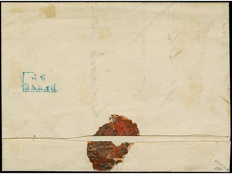 “ALTENESCH 8.6.” blauer Rahmenstempel recht klar auf 1 Gr. karmin mit Durchstich 11¾ auf komplettem Faltbrief mit nebengesetz