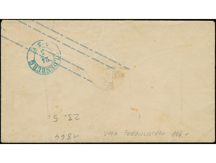 “FEDDERWARDEN” ovaler Postablagestempel klar auf Ganzsachenumschlag 1 Gr. &nbsp;dunkelrosa mit blauem Rahmenstempel “SANDE 23