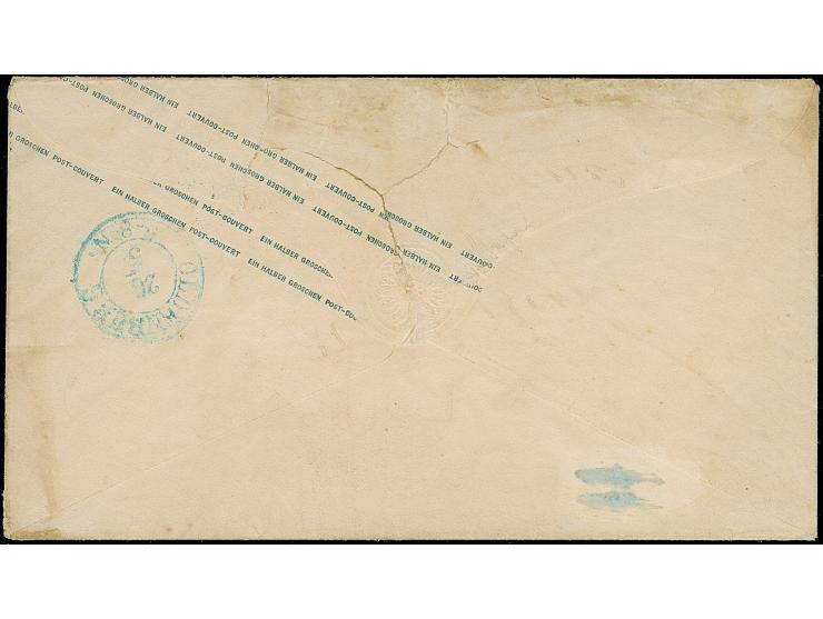 1862/64, Umschlag ½ Gr. mattorange mit tarifgerechter Zufrankatur Ausgabe 1862 ½ Gr. rotorange mit Durchstich 11¾ und blauem 