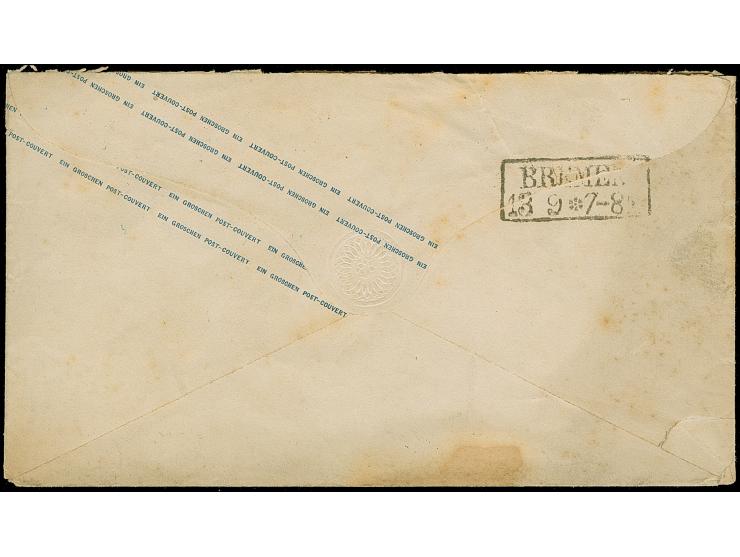 1862/63, Umschlag 1Gr. rosa mit tarifgerechter Zufrankatur Ausgabe 1862 1 Gr. karmin mit Durchstich 11¾ und übergehendem blau